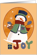 Joy Snowman Folk Christmas Holiday card