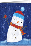 Cute Naive Style Snowman with Robin Bird card