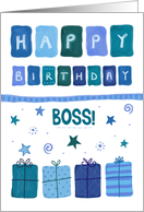 Happy Birthday Boss Blue Patterned Gifts card