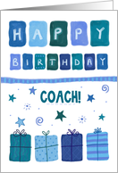 Happy Birthday Coach Blue Patterned Gifts card