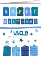 Happy Birthday Uncle Blue Patterned Gifts card