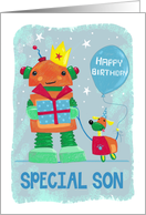 Special Son Robot and Dog Birthday card
