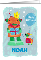 Name Personalise Happy Birthday Robot and Dog card