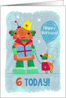 Age 6 Today Kids Robot and Dog Birthday card