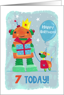 Age 7 Today Kids Robot and Dog Birthday card