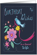 Wife Birthday Wishes Bird & Flowers card