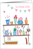 Sister Happy Birthday Flower Plant Pots card
