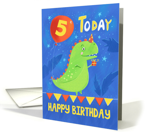 5 Today Happy Birthday Green Dinosaur and Balloon card (1599102)