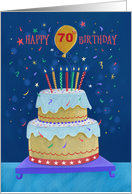 70th Birthday Bright Cake with Candles card