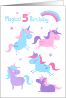 Age 5 Magical Unicorns Birthday card