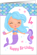 Age 4 Cute Mermaid and Seahorse Birthday card