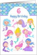 Age 6 Cute Mermaids Birthday card