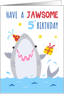 Age 5 Jolly Shark Pun Birthday card