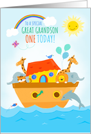 For Great Grandson 1st Birthday Cute Animal Ark card