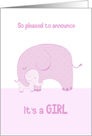 Baby Girl Announcement Cute Pink Elephants card