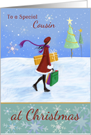 Special Cousin Christmas Girl with Gifts card