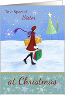 Special Sister Christmas Girl with Gifts card