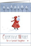 Special Daughter in Red Coat Snow Christmas card