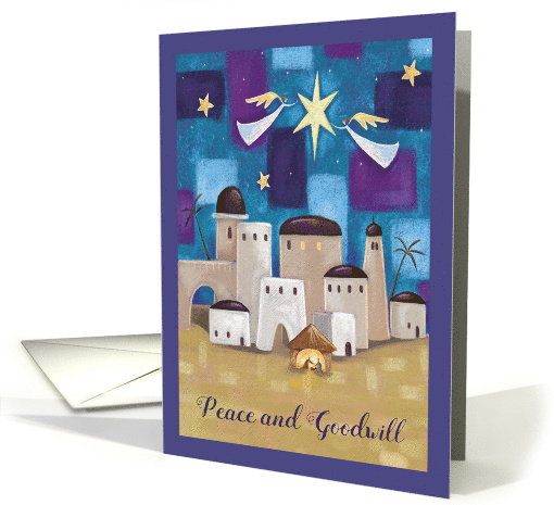 Angels over Bethlehem Nativity Scene Peace and Goodwill card (1656238)