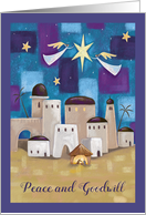 Angels over Bethlehem Nativity Scene Peace and Goodwill card