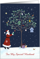 Custom Front Husband Christmas Santa Claus Tree with Birds card