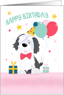Happy Birthday Cute Dog with Balloons and Gifts card