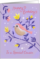 For Cousin Birthday Lilac Bird Floral card