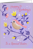 Special Sister Birthday Lilac Bird Floral card