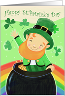 Happy St Patrick’s Day Leprechaun Pot of Gold Rainbow card