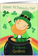 Godson St Patrick’s Day Leprechaun Pot of Gold Rainbow card