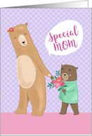 Mother’s Day Special Mom and Little Boy Bear with Flowers card