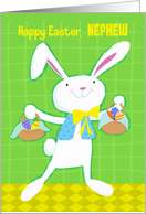 For Nephew Happy Easter White Bunny with Easter Eggs card