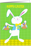 Happy Easter White Bunny with Easter Eggs in Baskets card