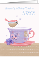 Niece Birthday Wishes Sweet Bird on Tea Cup card