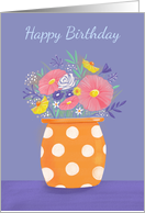 Happy Birthday Special Lady Orange Spotty Vase of Flowers card