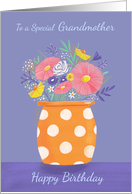 Grandmother Birthday Orange Spotty Vase of Flowers card