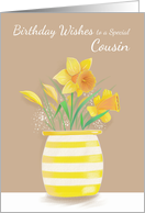 Cousin Birthday Yellow Daffodils in Vase card