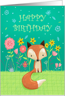 Birthday Cute Fox in Flowers card