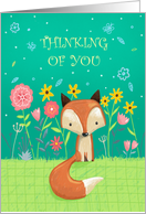 Thinking of You Cute Fox in Flowers card