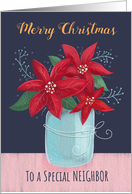 Neighbor Merry Christmas Poinsettia Flower Vase card