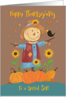 Son Happy Thanksgiving Cute Scarecrow with Sunflowers card