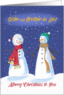 Sister and Brother in Law Snowmen Holding Hands in Snow card