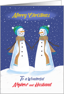 Nephew and Husband Gay Christmas Snowmen Holding Hands card