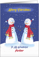Partner Lesbian Christmas Snowmen Holding Hands card