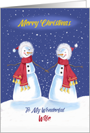 Wife Lesbian Christmas Snowmen Holding Hands card