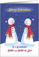 Sister and Sister in Law Christmas Snowmen Holding Hands card