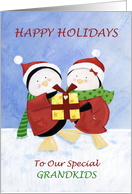 Grandkids Christmas Holiday Cute Penguins in Red Coats card