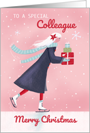 Colleague Christmas Modern Skating Girl with Gifts card