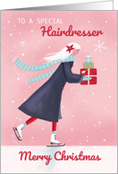 Hairdresser Christmas Modern Skating Girl with Gifts card