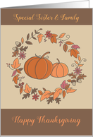 Sister and Family Thanksgiving Leaf Wreath Pumpkins card